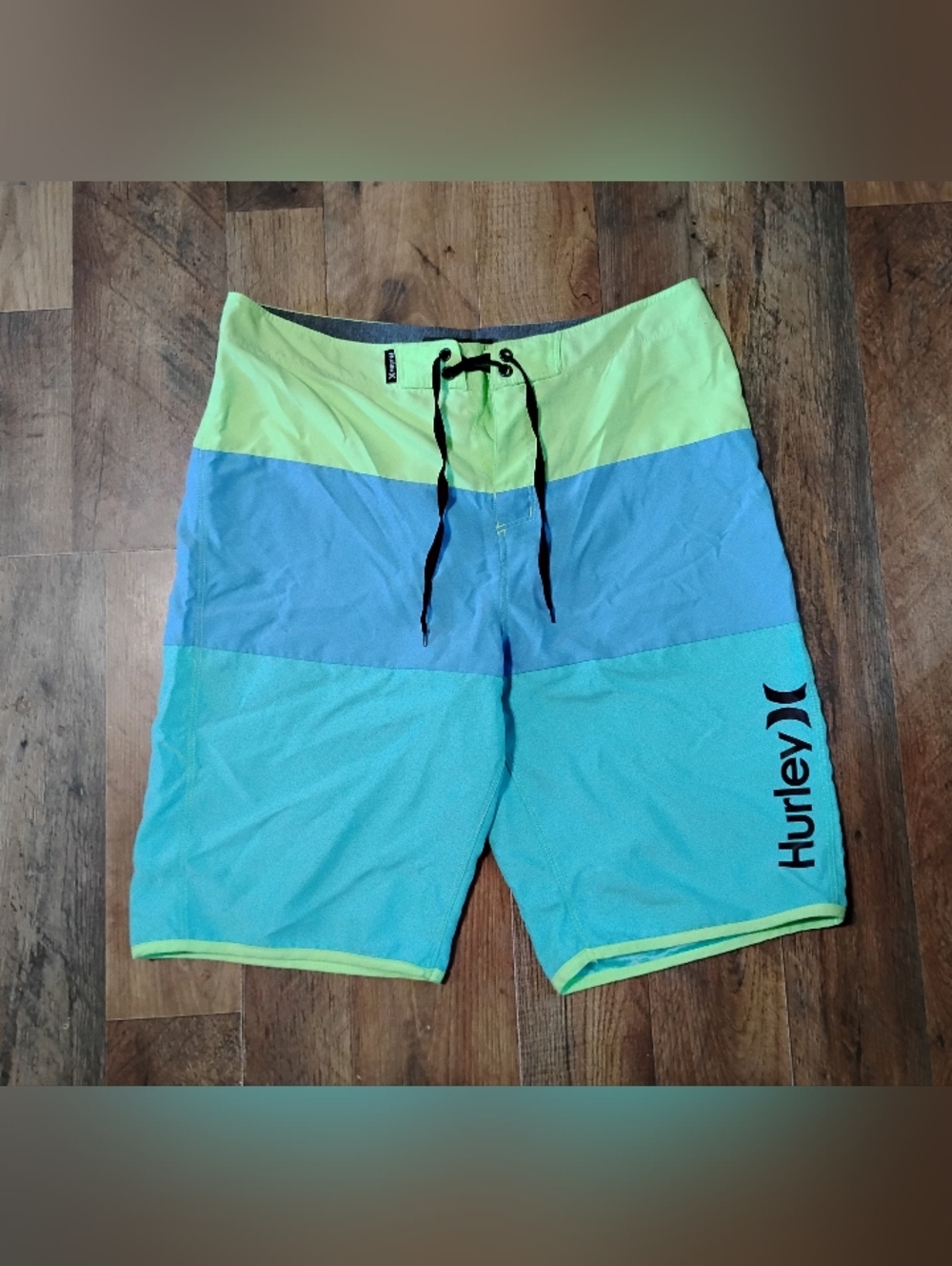 Hurley Blue & Lime Block Swim Boardshorts Men's Size: 30